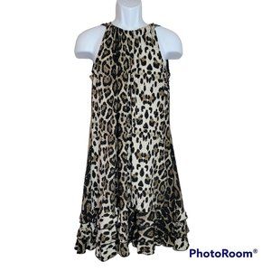Women's Size M/L Tan, Brown and Black Leopard Print Dress w/Ruffles EUC